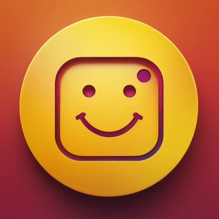 Closeup of instagram logo with smile in yellow color, smile on instagram logo, instagram smiley face, transparent background