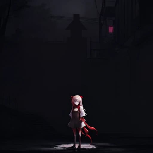 a person standing in front of a red light, in ryuuou no oshigoto art style, emanating menacing aura, by Ilya Kuvshinov, tower of god, full image, engulfed in flames, yume nikki, the artist has used bright, in a dark corridor, app icon, glowing black aura, red ink, megumin