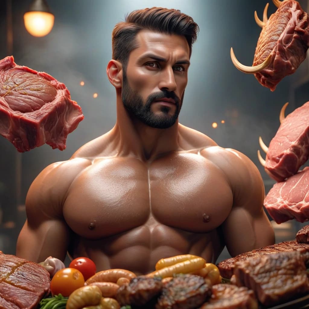СЛОВО "МЯСО" ИЗ БЕКОНА НА ФОНЕ МЯСА