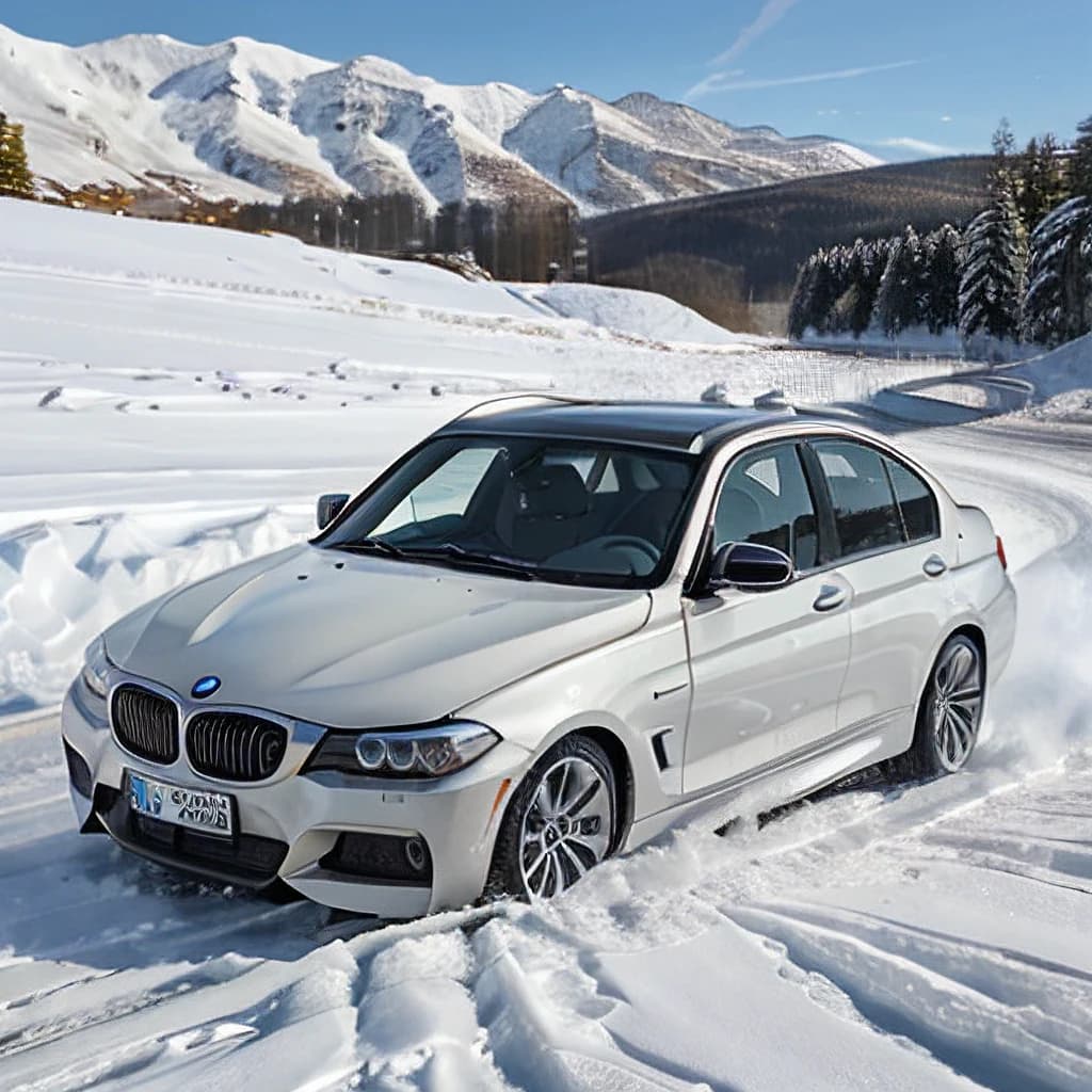 машину bmw занесло на повороте на снегу