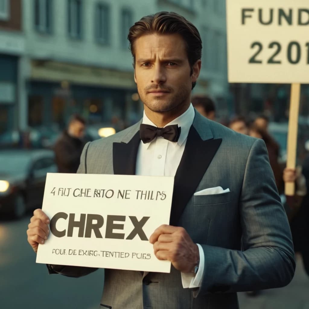 человек в костюме держит табличку с ником Cherex