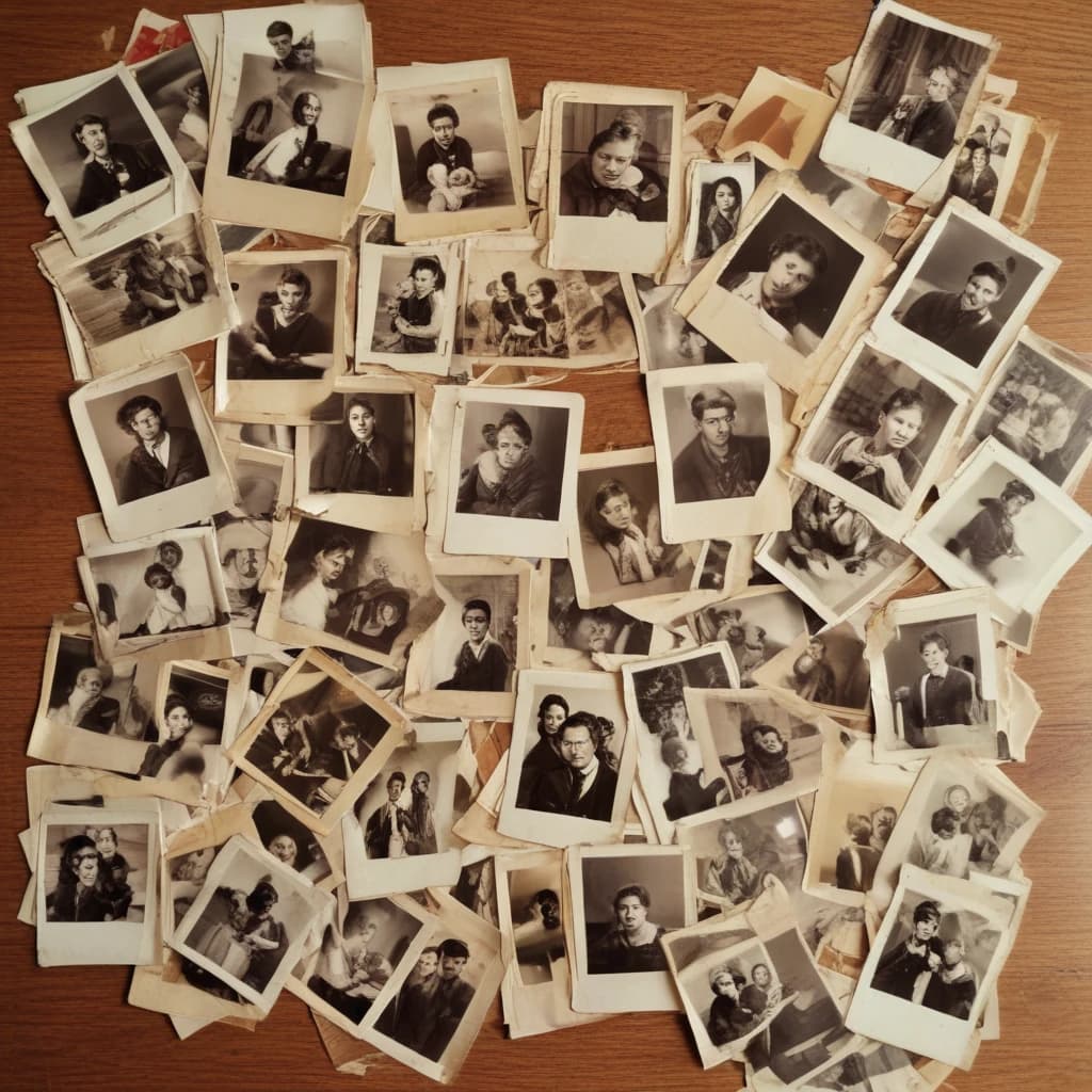 старые фотографии лежат на столе