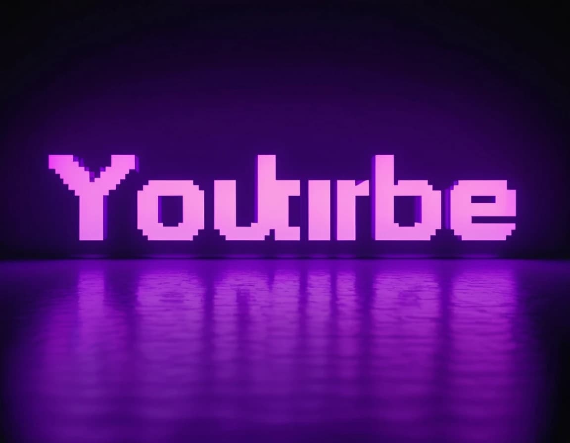 качество 4k, по середине написанно буквами YOUTUBE с фиолетовой светящейся обводкой, снизу фиолетовая плавная подсветка