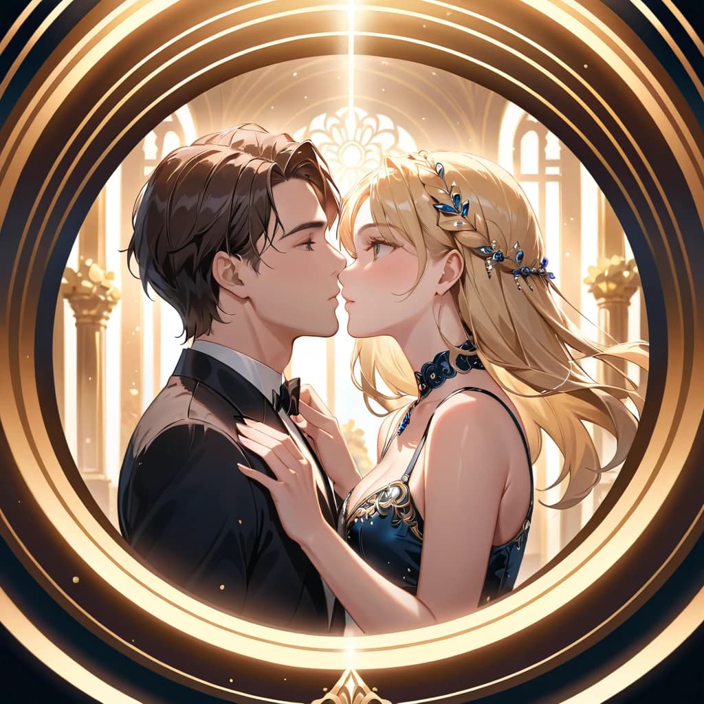 Brunette man and blonde girl kissing