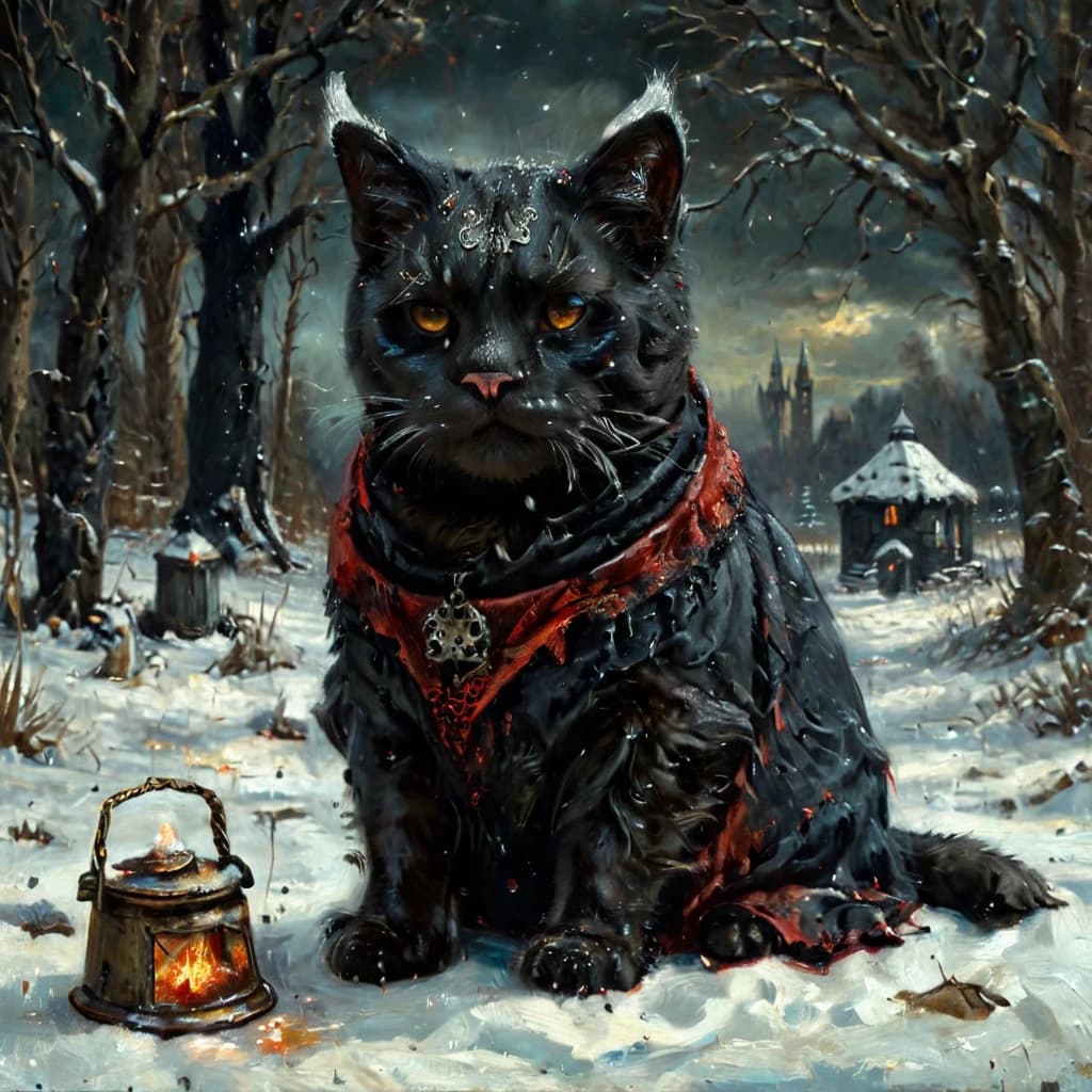 кот в снегу