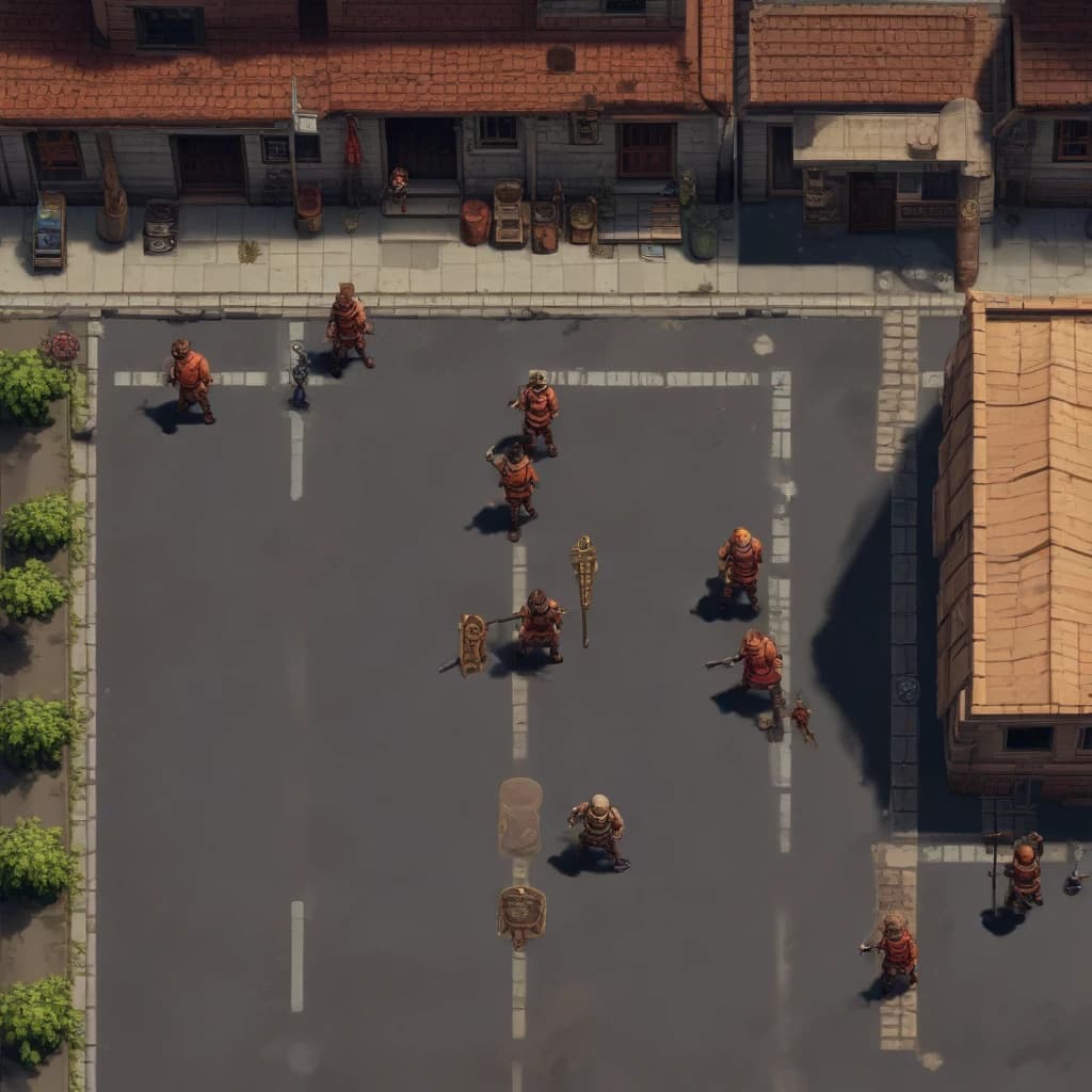 Screenshot of pixelart game, top down rpg, slaves on street