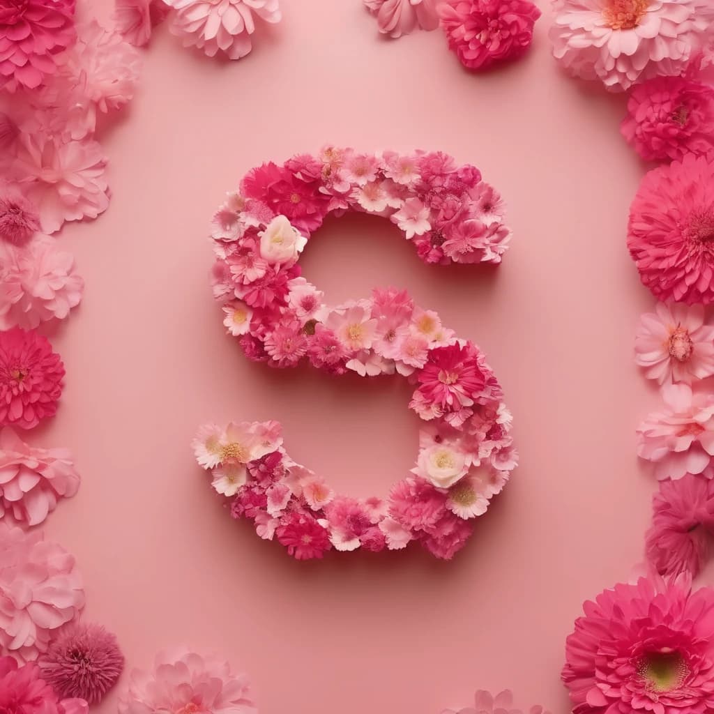 high quality, 8K Ultra HD The letter S with flowers inside pink minimalism