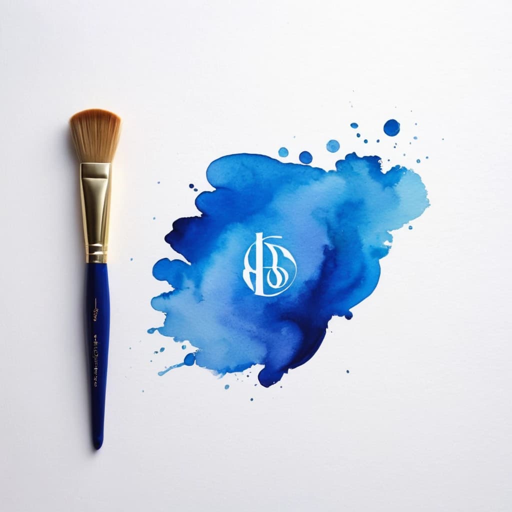 Blue logo on a white background | Watercolor paints | Brush | Best Quality (Masterpiece:1.5), (best quality:1.5)