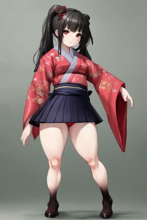 a full length adult japanese girl in a very short skirt from under which the glutes are visi