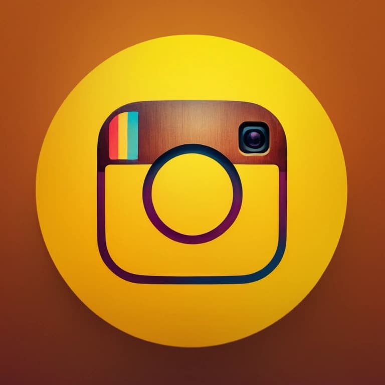 Closeup of instagram logo with smile under lens in yellow color, smile on instagram logo, instagram smiley face, transparent background