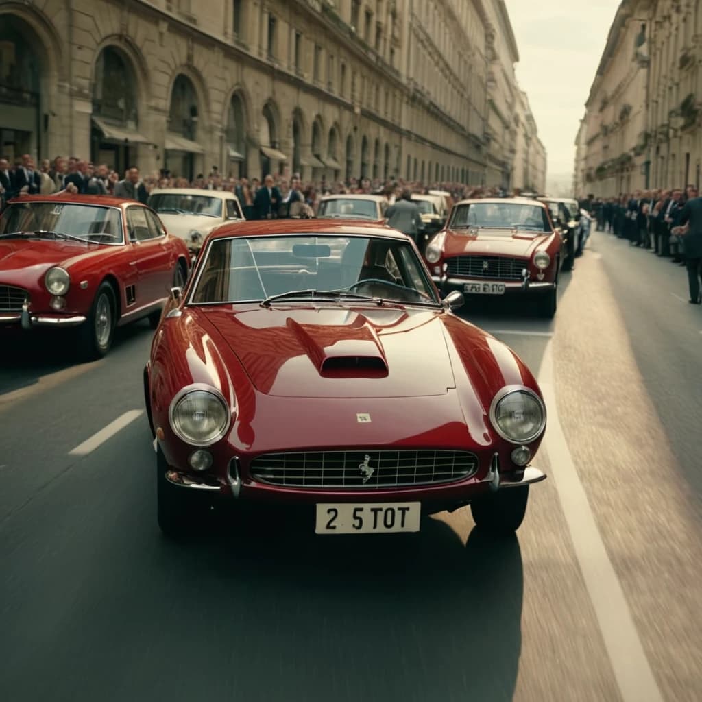 Ferrari 250 GT Lusso falls from the sky scraping, and the city is under it