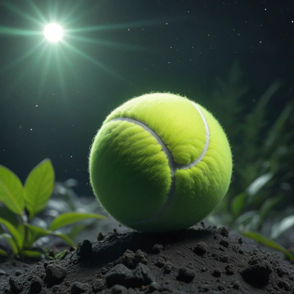 a close up of a tennis ball in the dark, circa the year 2994, green and black colors, debris flying around, blurry image, ringed planet in the sky, artistic render, as seen from the canopy, exterminatus, dark bright effect, an ai generated image, blackout, my computer icon, sleipnir, comming, blame