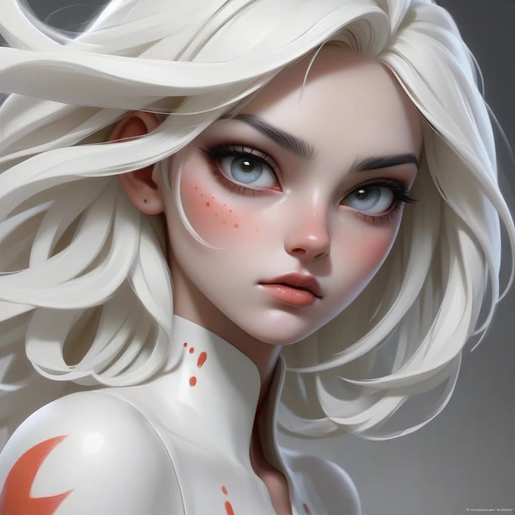 white powder is scattered on a white polished table, from powder a white drawing of a girl's figure with white lips, white eyebrows, white ears, white eyes, beautiful, fascinating, attractive, with bright memorable details, an attractive drawing of a girl's figure and face in the style of primitivism, artstation, drawing with large shapes