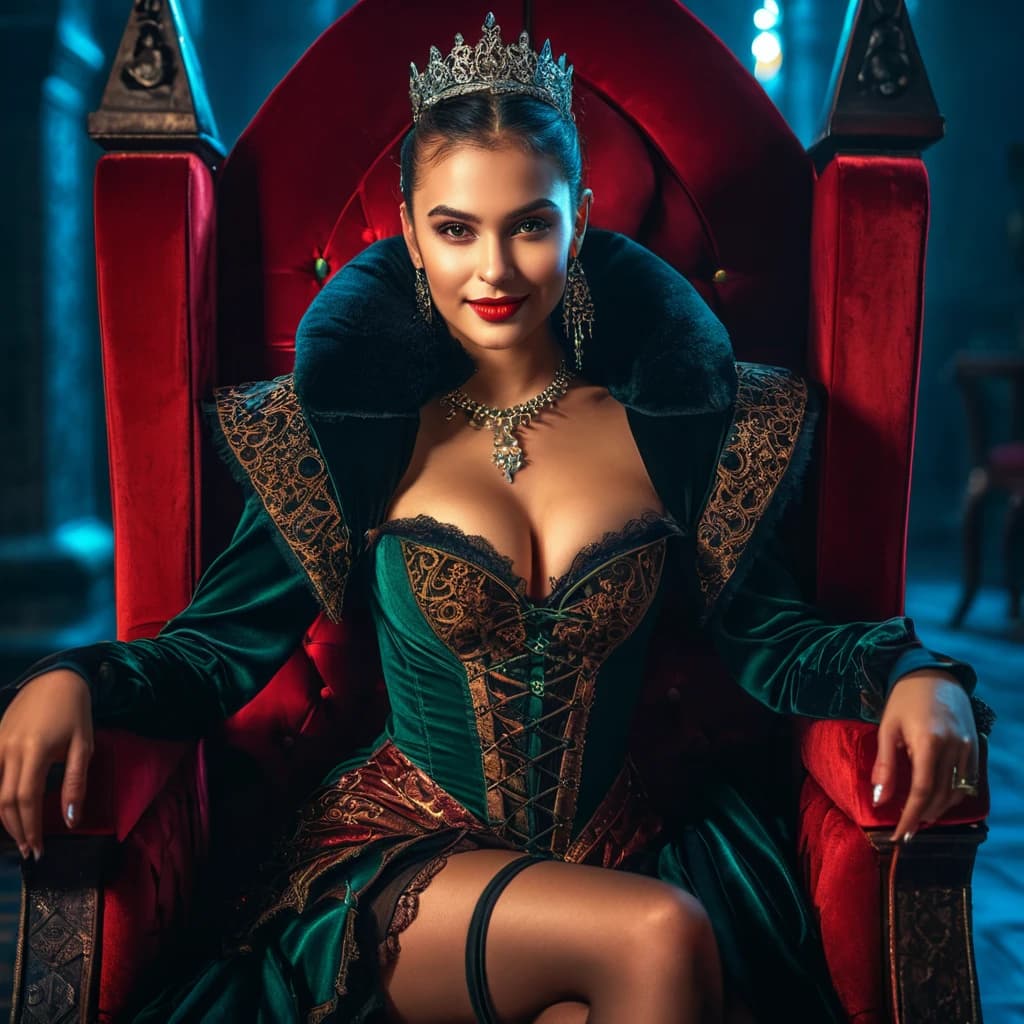 beautiful girl, cyberpunk, vampire, beautiful smile, sitting on a throne, in a beautiful outfit. night, Dracula's castle. (dark shot:1.17), epic realistic, faded, ((neutral colors)), art, (hdr:1.5), (muted colors:1.2), hyperdetailed, (artstation:1.5), cinematic, warm lights, dramatic light, (intricate details:1.1), complex background, (rutkowski:0.8), (teal and orange:0.4), Details, ((intricate details)), hdr, ((intricate details, hyperdetailed))