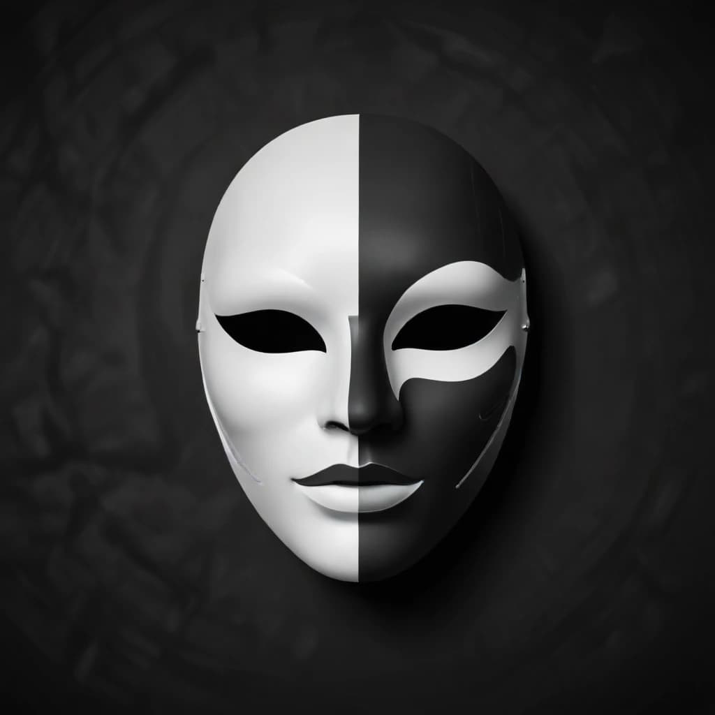 Афиша выполнена в стиле минимализма. На черном фоне — белая маскарадная маска с изящными линиями