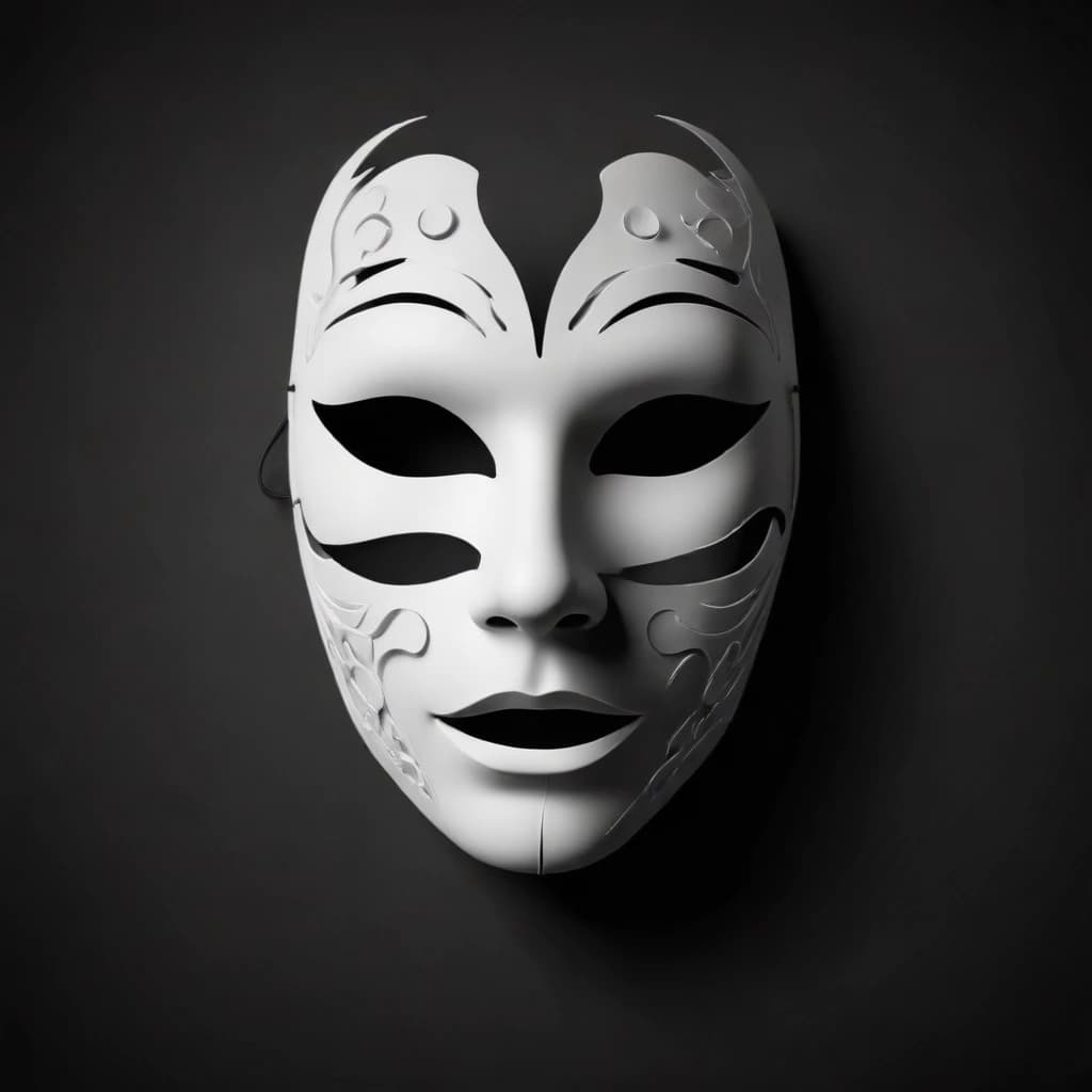 Афиша выполнена в стиле минимализма. На черном фоне — белая маскарадная маска с изящными линиями