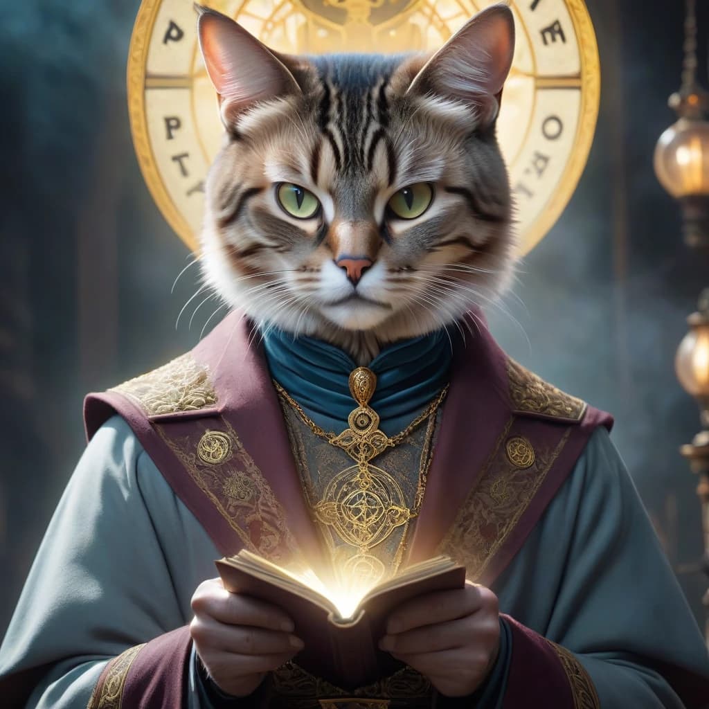 Мужчина с лицом кота гадает на таро