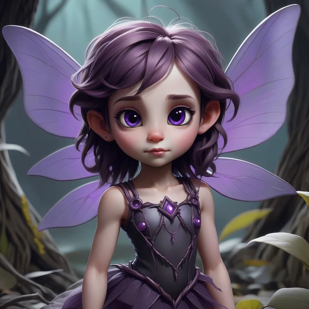 Dark willow is a little fairy with purple wings