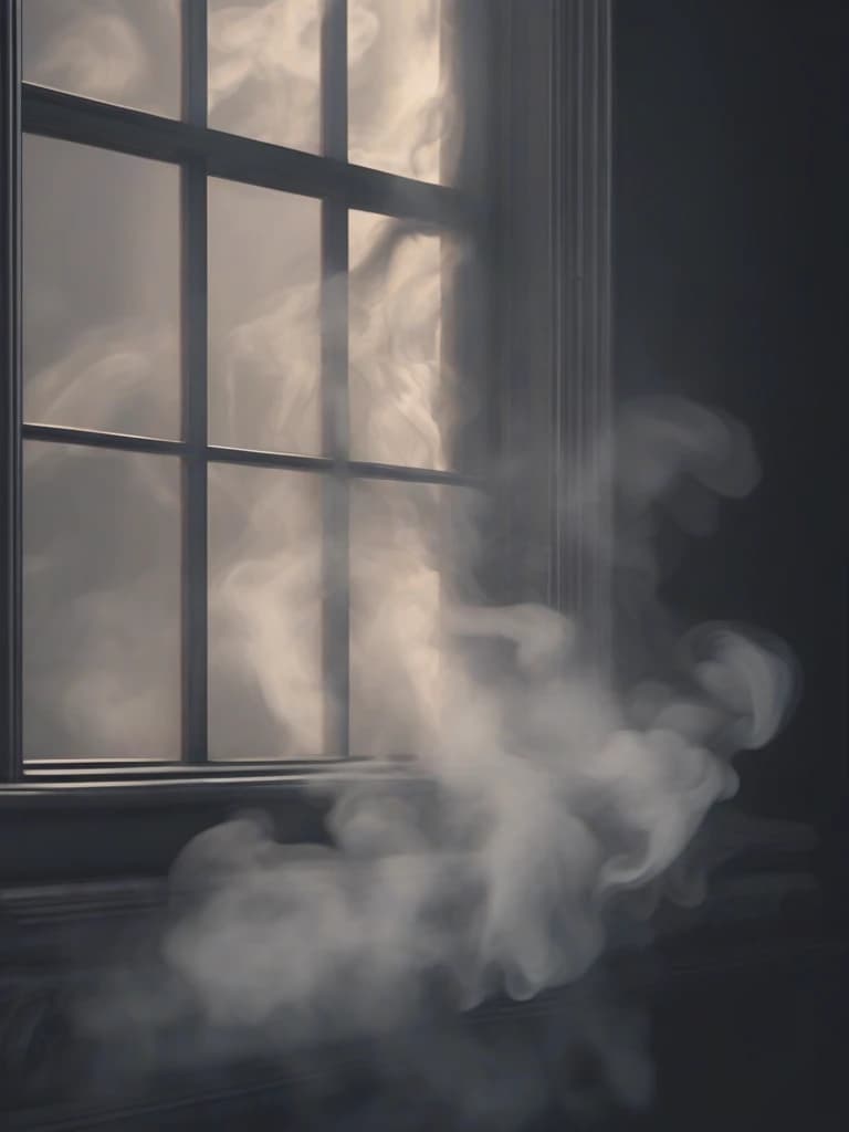 Grey thick smoke in smooth tones depicts the melting figure of a window against a wall with smoke streaming down it. Strong contrast of dramatic colors, 4k, high quality and detail. Flickering light, perfect composition, beautifully detailed intricate insanely detailed octane render trend on artstation, 8 k art photography, photorealistic concept art, soft natural volumetric cinematic perfect light, chiaroscuro, award - winning photograph, masterpiece, oil on canvas, raphael, caravaggio, greg rutkowski, bipple, bexinski, hyger