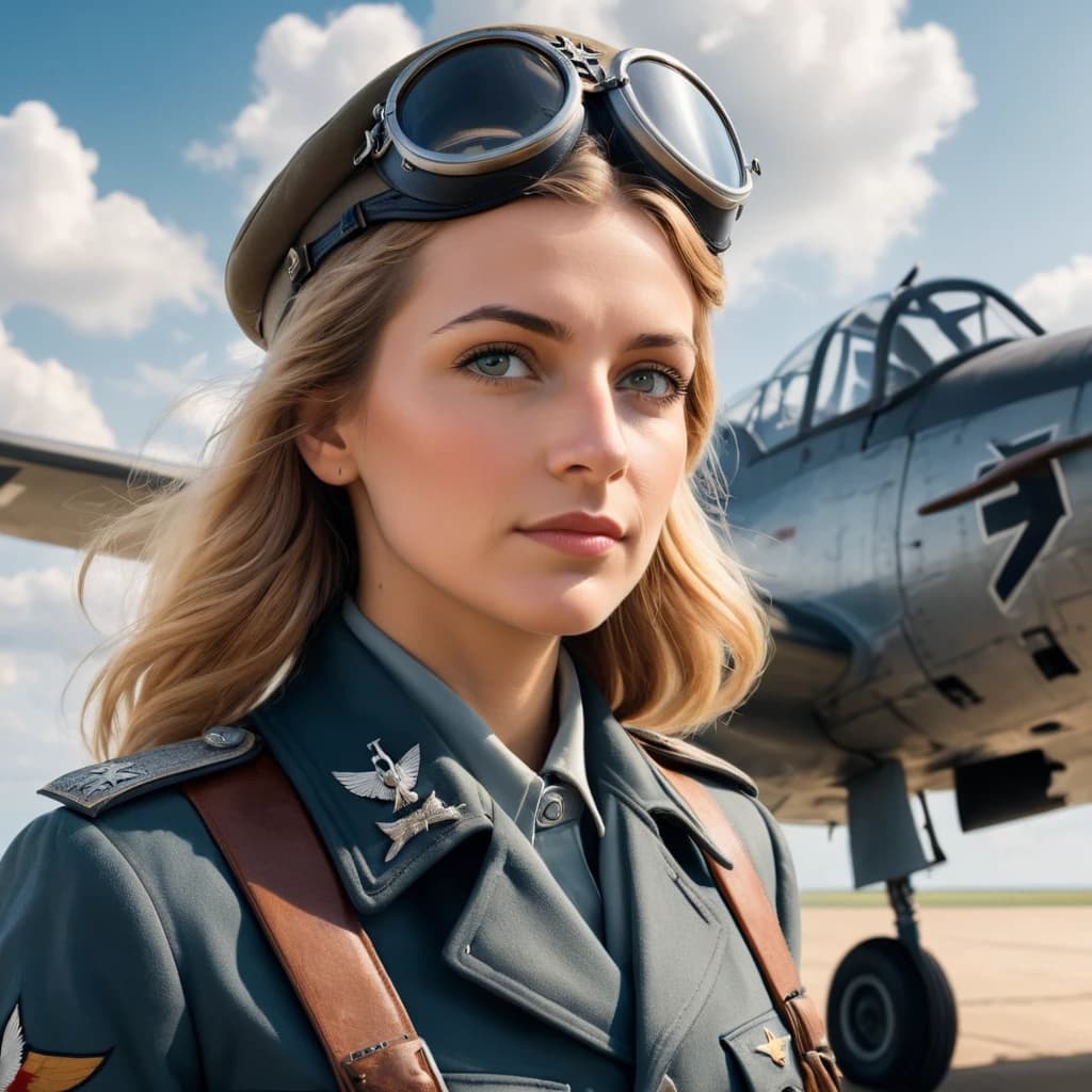Немецкий пилот люфтваффе на фоне самолета BF 109