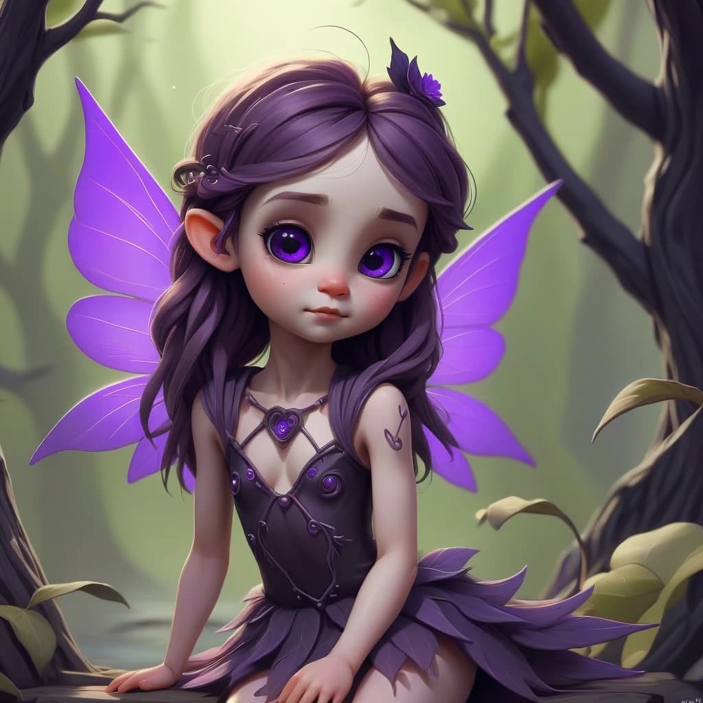Dark willow is a little fairy with purple wings