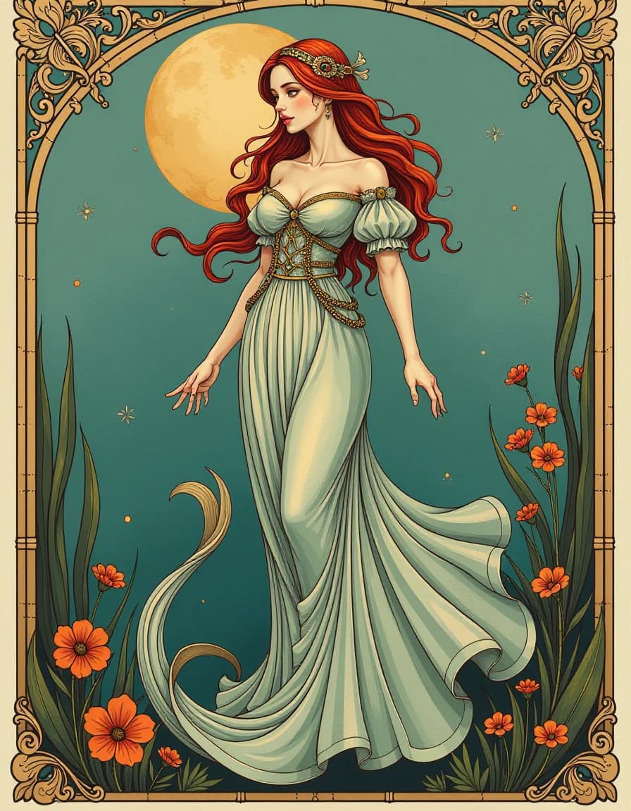 A full-length portrait. A sea creature that looks like a girl in cheap medieval clothes.