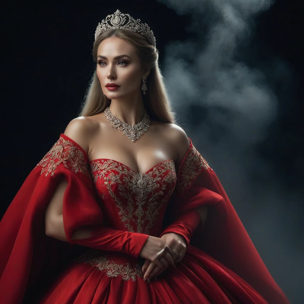 русская царевна в красном платье на фоне темном
