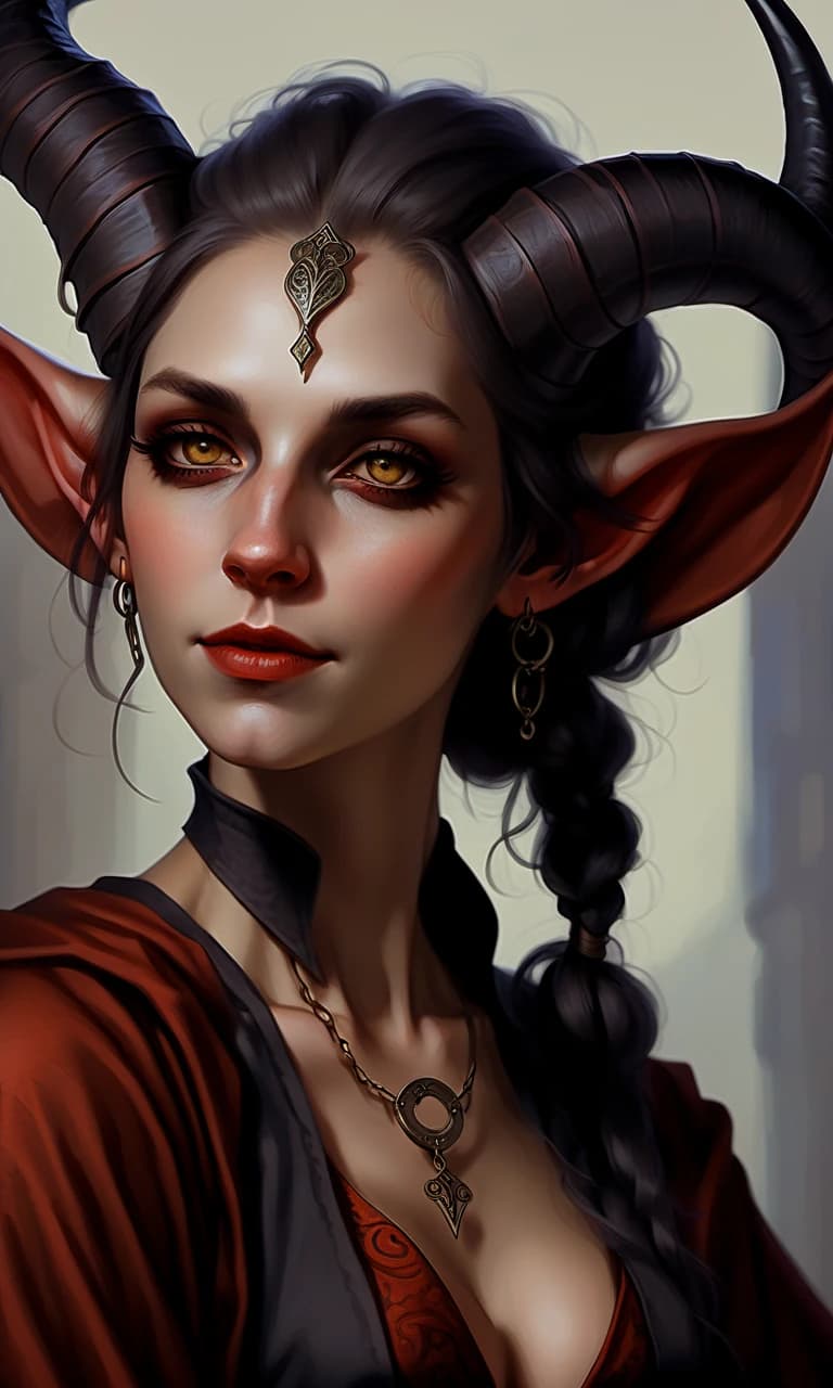 Tiefling  крестьянка в средневековых дешёвых рваных одеждах