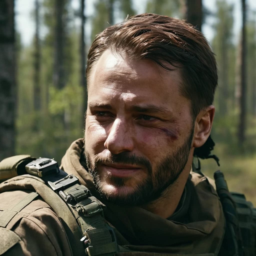 боец частной военной компании BEAR из игры Escape from Tarkov с шрамом в виде улыбки