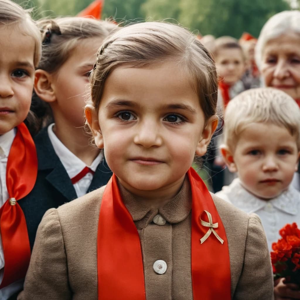 Небольшой праздник, посвященный Дню Победы, на котором присутствуют как дети так и старики с атрибутикой данного праздника( георгиевская лента), стиль- живая фотография