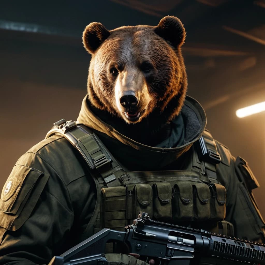 боец частной военной компании BEAR из игры Escape from Tarkov с шрамом в виде улыбки