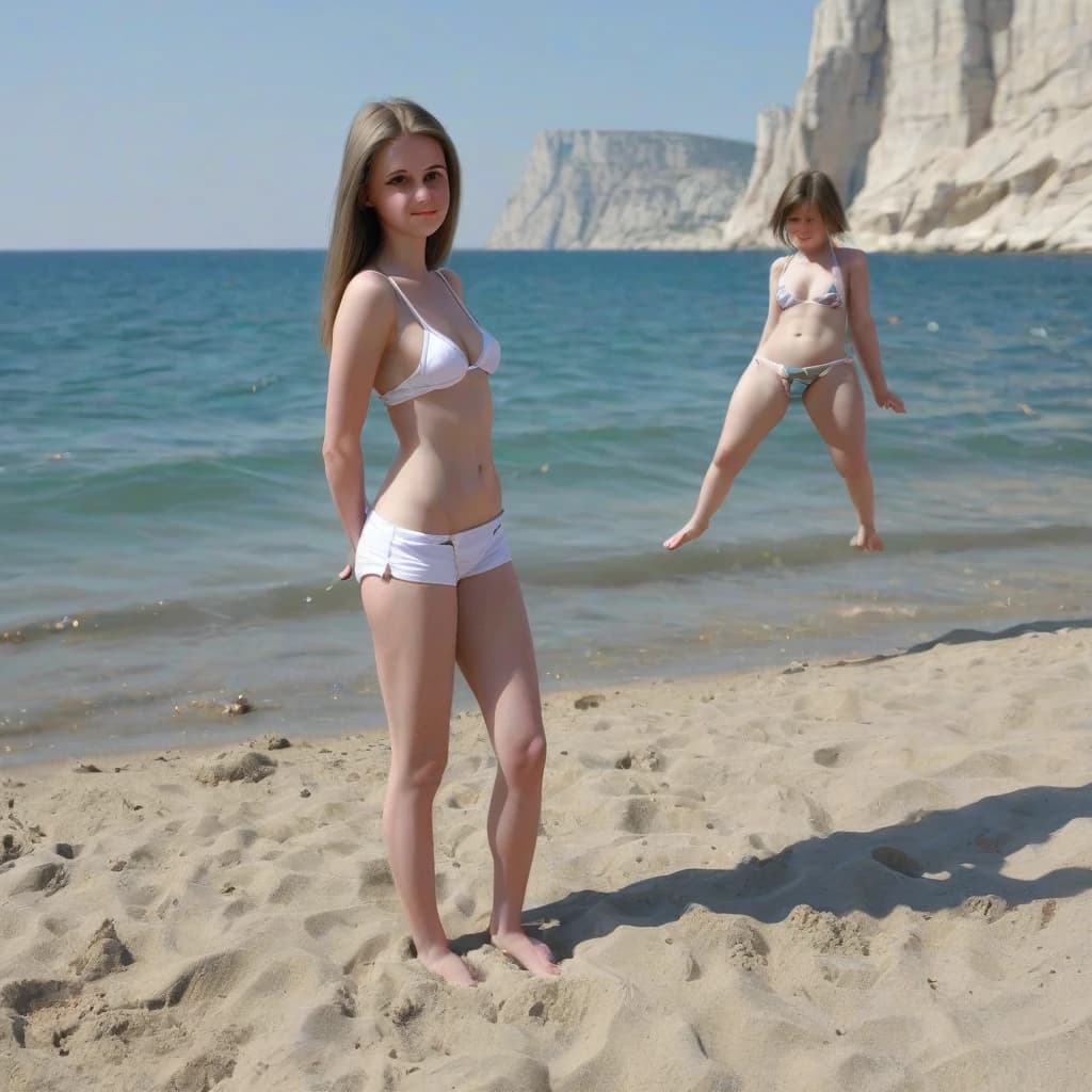 девушка, пляж, Крым, море, в полный рост