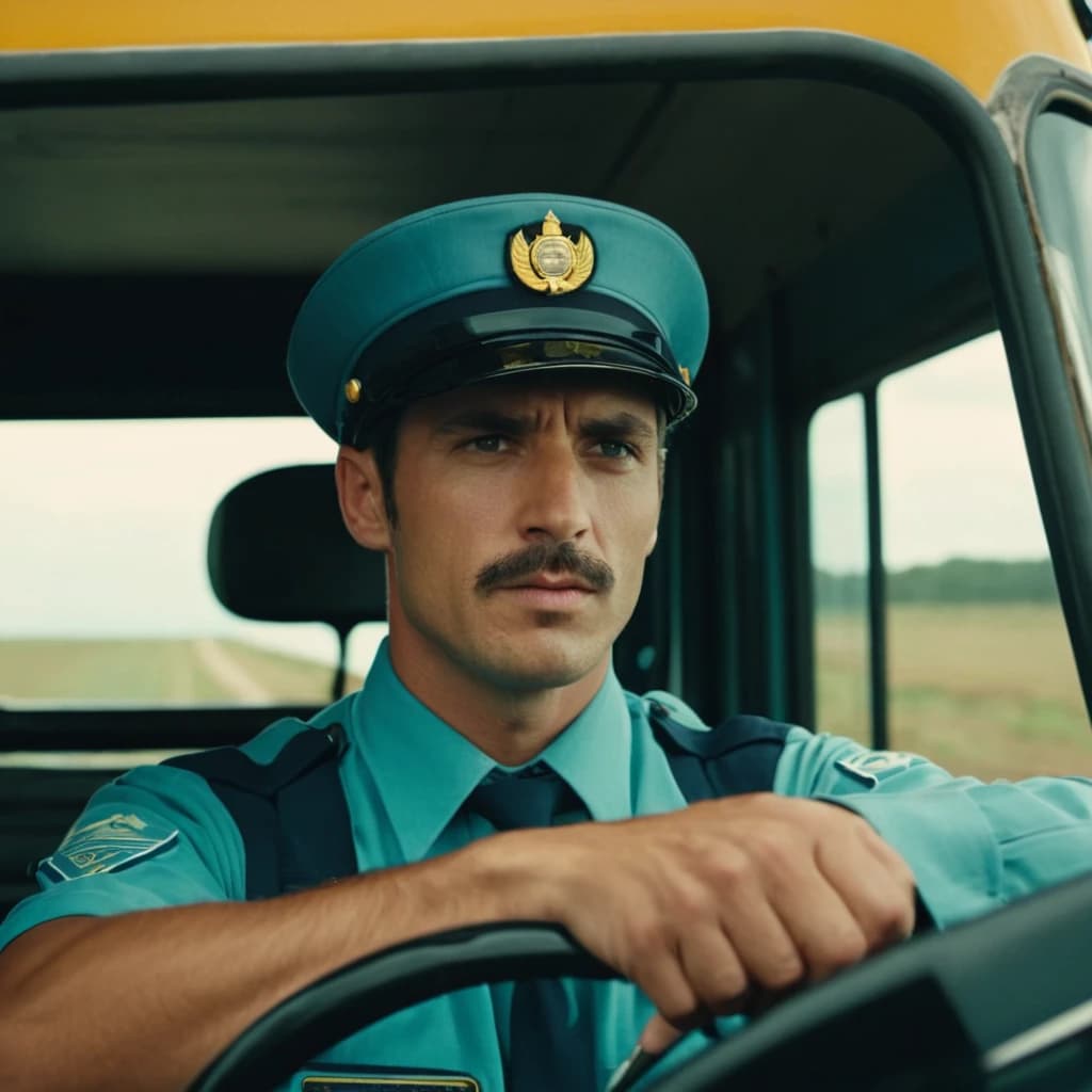Водитель фуры MAN в униформе за рулём