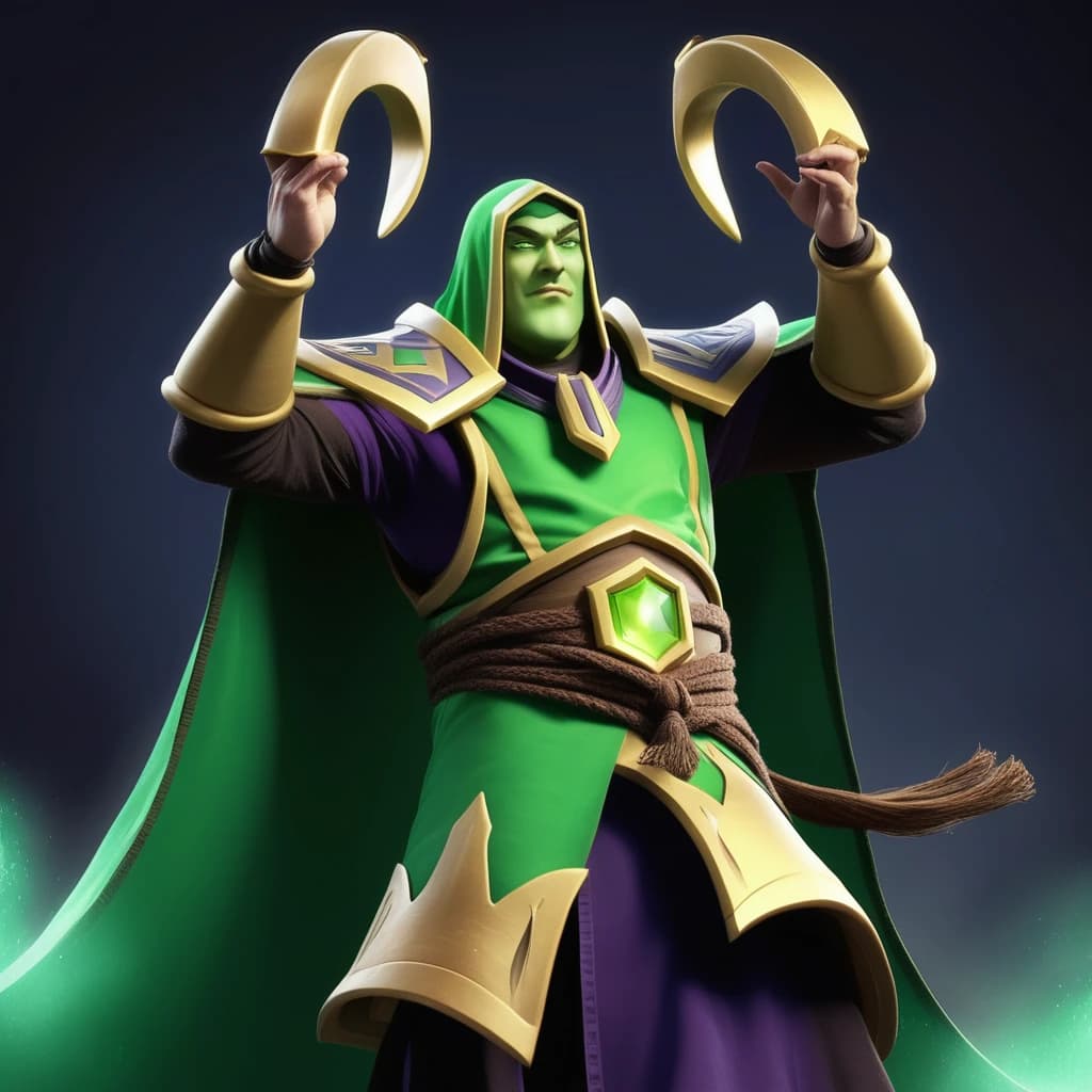персонаж Rubick из DOTA 2 в позе победителя
