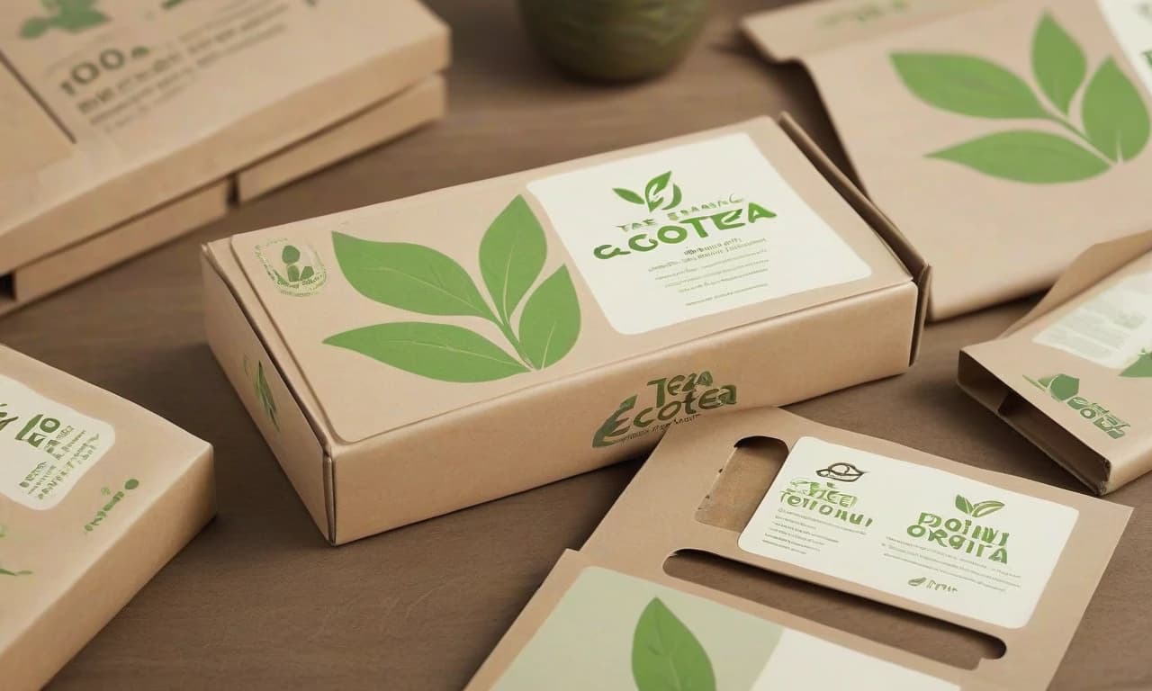 Задание: разработать дизайн упаковки для нового органического чая "EcoTea".

Цель упаковки: привлечь внимание покупателей на полке супермаркета, подчеркнув экологичность и натуральность продукта.
Материалы упаковки: перерабатываемый картон.
Основные элементы: название бренда "EcoTea", изображение чайных листьев, значок "100% органический продукт", логотип "Без ГМО".
Цветовая палитра: натуральные тона, предпочтительно зелёный и бежевый.
Формат: дизайн в PDF с учетом размеров 200х150х50 мм.
Дополнительно: убедитесь, что текст и изображения легко читаются и видны на расстоянии.