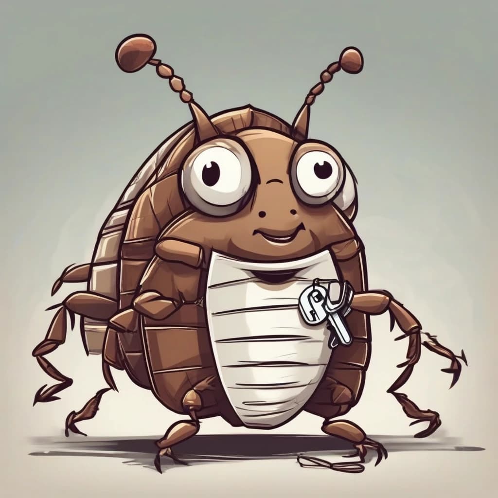 cute cartoon cockroach with house keys in his paw in hand drawn style