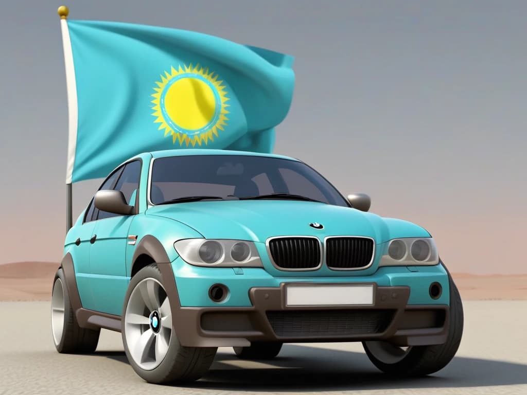 Нарисуй машину BMW. номер машины должен быть 001 KAZ,Цвет машины должен быть как флаг казахстана