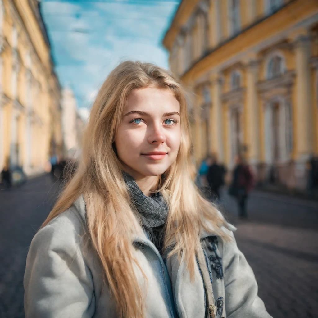 Живые Фото современной девушки 22 лет европейской внешности довольным лицом, блондинка, голубые глаза, в городе Санкт-Петербург в разных ситуациях