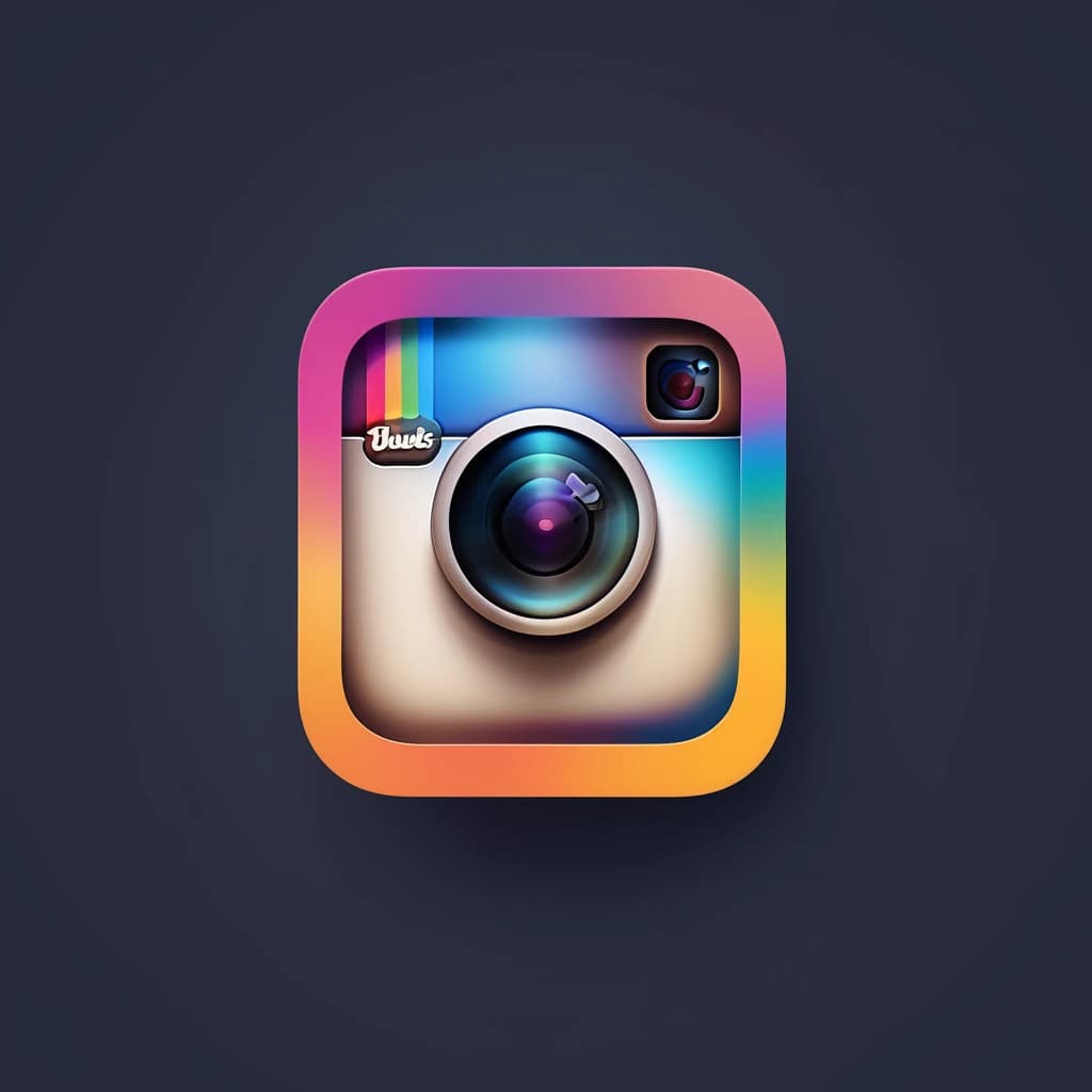 Generate a logo featuring an Instagram icon adorned with a radiant smile, capturing the essence of creativity and innovation inherent to the platform. Ensure the design reflects Instagram's vibrant style with bold colors while emphasizing the indispensable presence of a smile on the Instagram logo