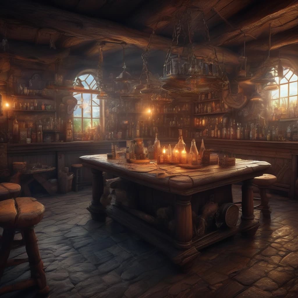 mystical dark tavern, fantasy,  (((masterpiece))), ((best quality)), ((intricate detailed)), ((Hyperrealistic)), highly detailed, illustration,  detailed background,  lens flare, from the front