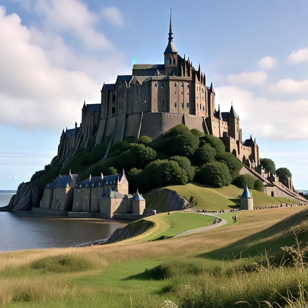 Замок Mont Saint-Michel. Стиль - как в аниме Миядзаки.