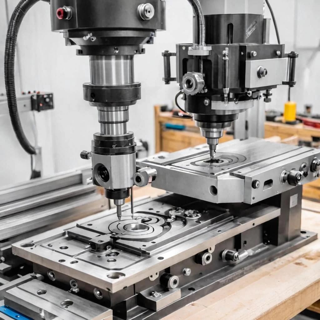 Мультперсонажи разбирают фрезерный cnc станок, эскиз, черно-белое