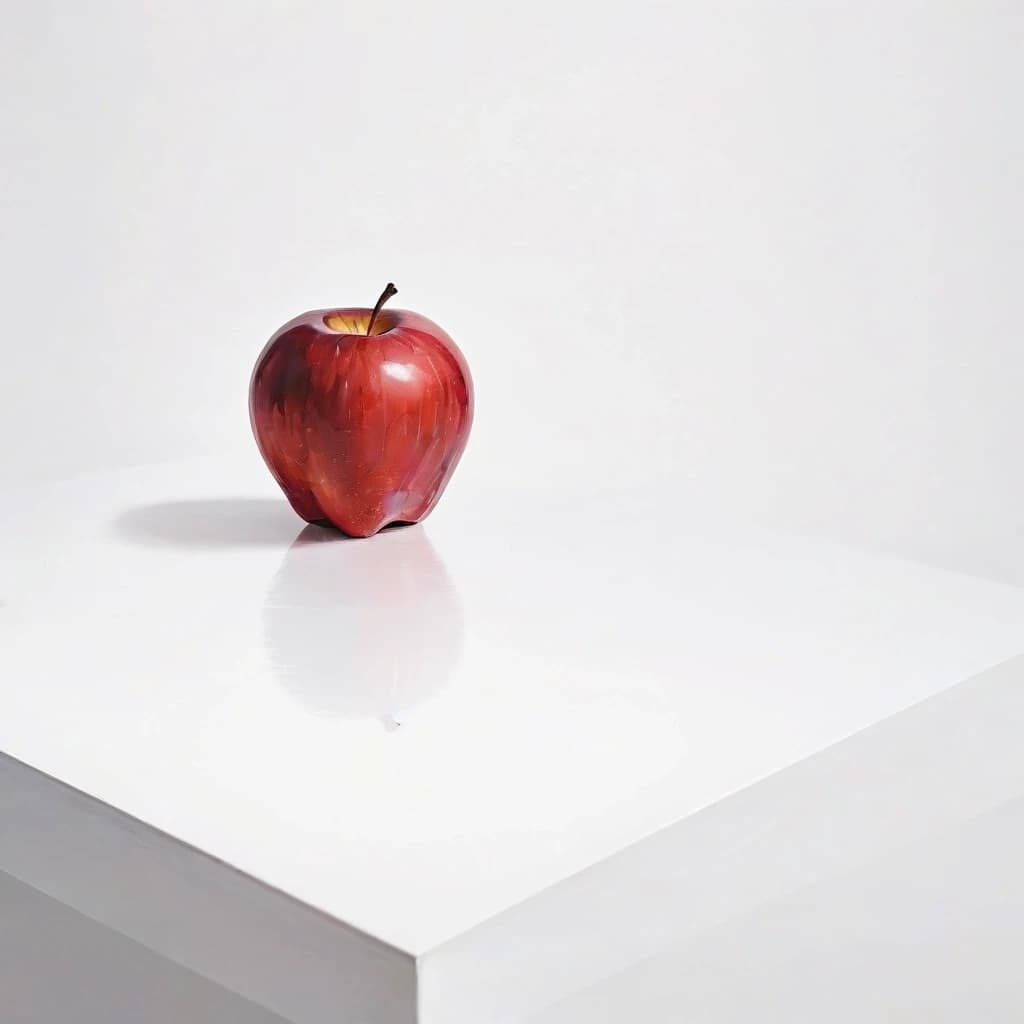 a red apple on a white table