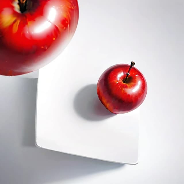 a red apple on a white table
