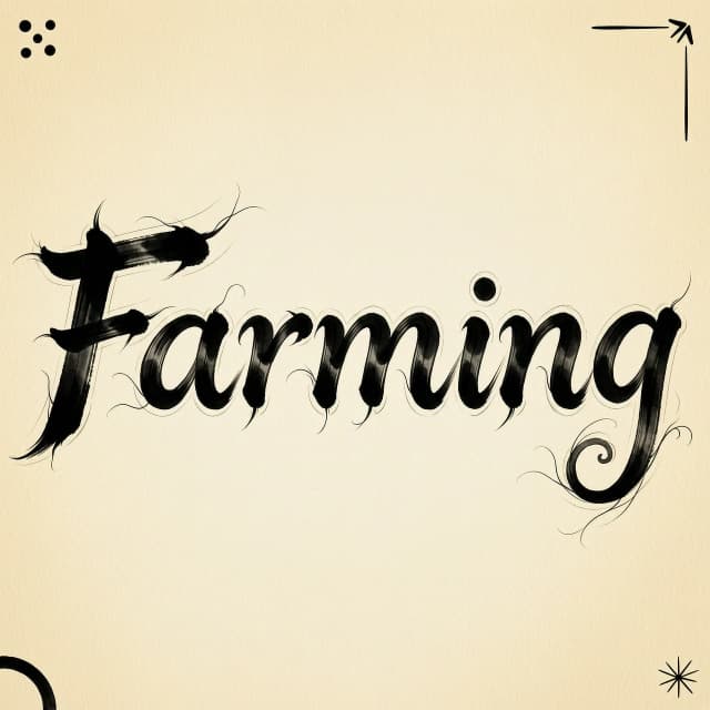 Слово (Farming) на английском, одной горизонтальной линией, не жутко, а стильно - но написать его будто кистью и чернилами (как пишут иероглифы) + сделать это эскизом для тату, чтобы линии будто прорастали в кожу