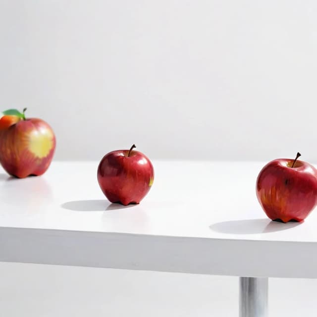 a red apple on a white table