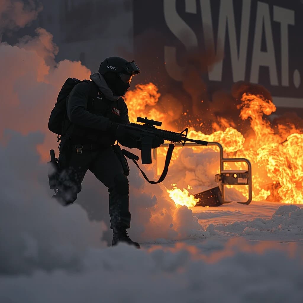 сделай картинку с надписью SWAT чтоб на заднем фоне был огонь