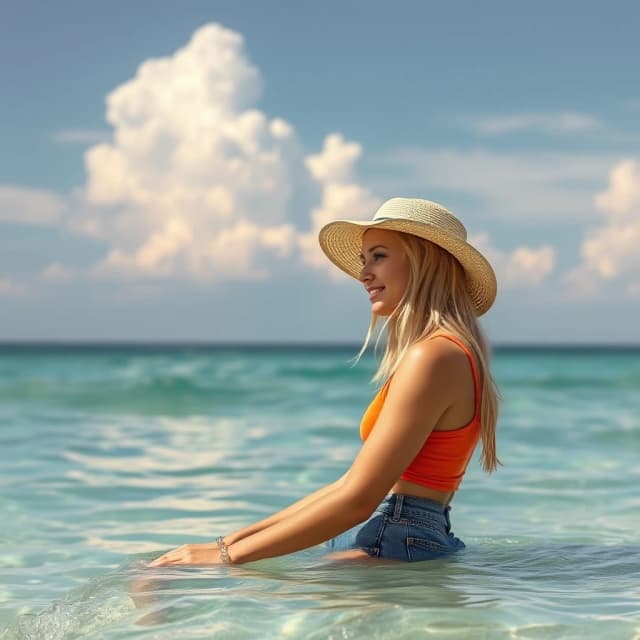 женщина летом у моря