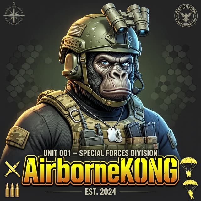 Создать аватар Горилла спецназ с надписью "AirborneKONG"