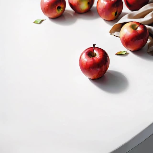 a red apple on a white table